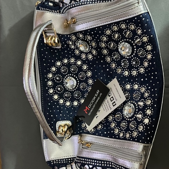 Denim /Rhinestone Embossed Handbag - Picture 4 of 4